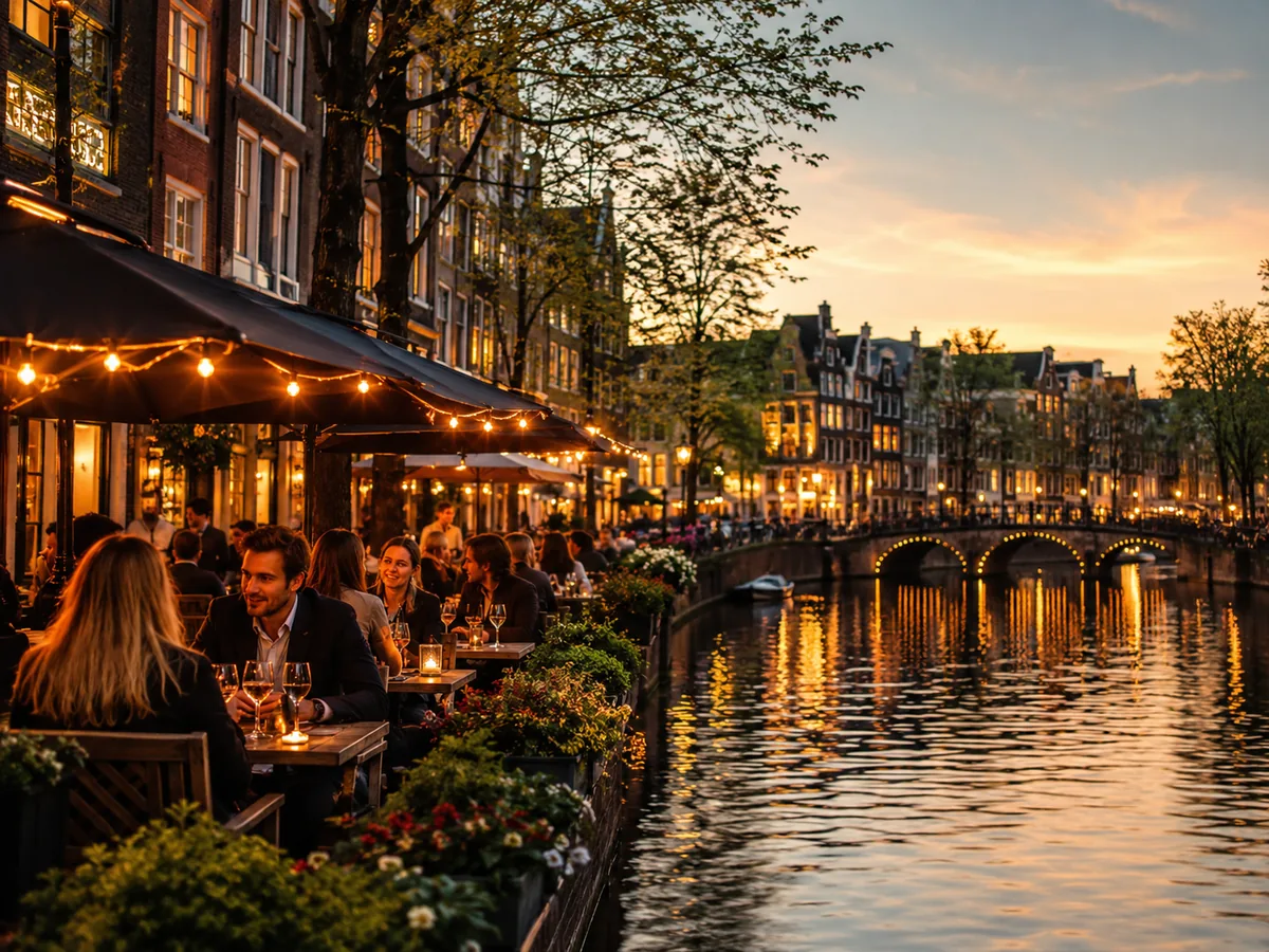 Gezellig diner aan een Amsterdamse gracht